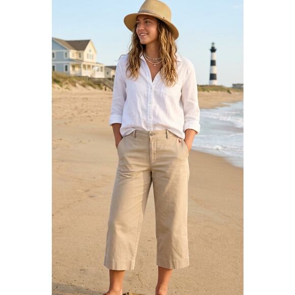 Ralph Lauren Pants - Vintage Ralph Lauren Khaki Wide-Leg Capri Pants - Women's Size 12 - EUC